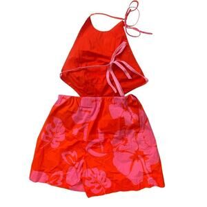 Staud Red and Pink Floral Printed Georgia Romper Sleeveless size 4